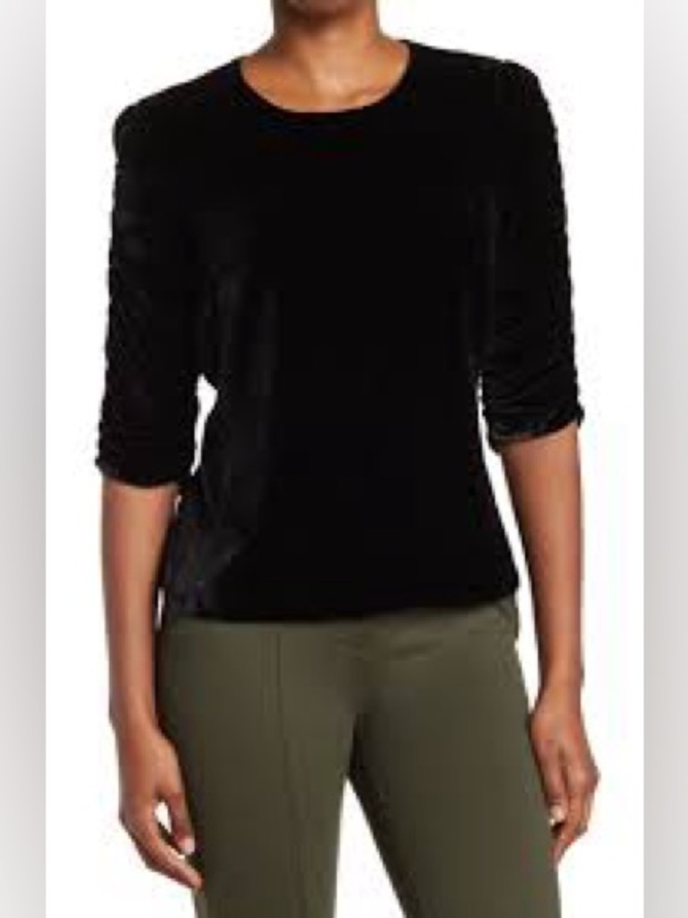 Rebecca Taylor Black Silk Blend Velvet 3/4 Length Sleeve Top Size 4